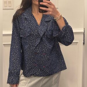 Vintage 1980s Aquascutum Navy Dot Double-Breasted Blouse